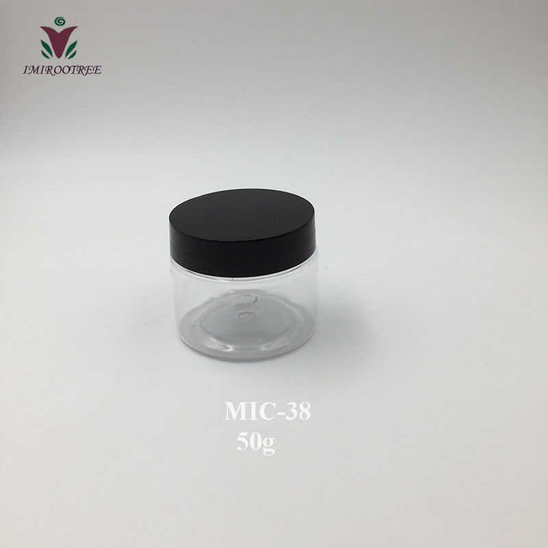 Clear Straight Sided PET Plastic Jars with Black Lids 50g 100g