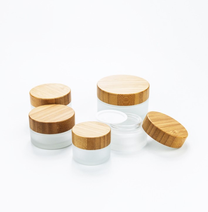 Clear Wood Grain Cover Cream Bottle Skin Care Cosmetics Bottle Bamboo Cover Ground Glass Cream Bottle Cosmetics Jar