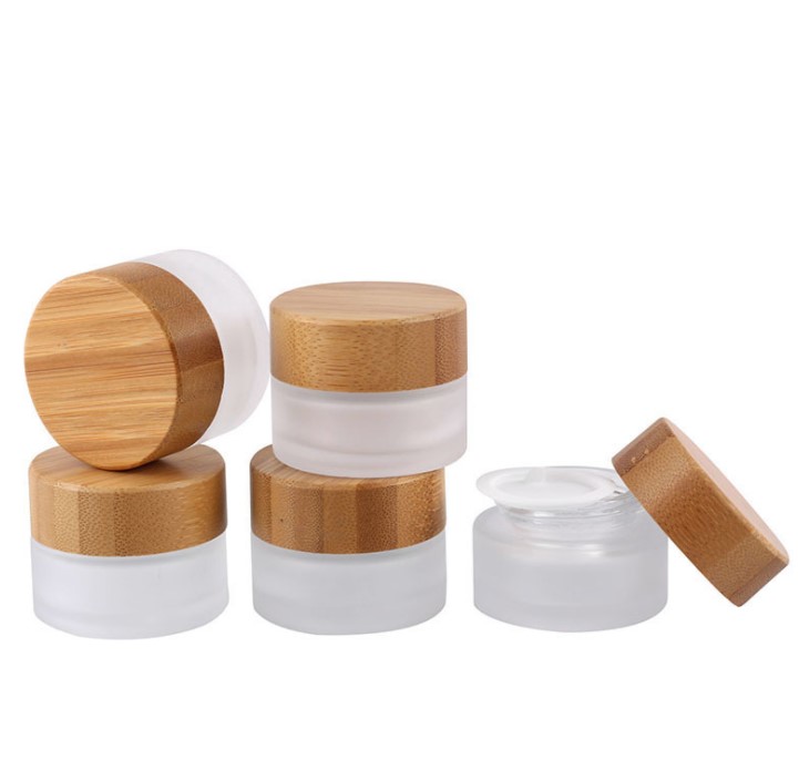 Clear Wood Grain Cover Cream Bottle Skin Care Cosmetics Bottle Bamboo Cover Ground Glass Cream Bottle Cosmetics Jar