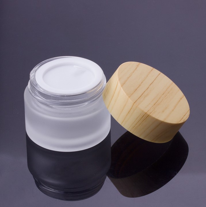 Clear Wood Grain Cover Cream Bottle Skin Care Cosmetics Bottle Bamboo Cover Ground Glass Cream Bottle Cosmetics Jar