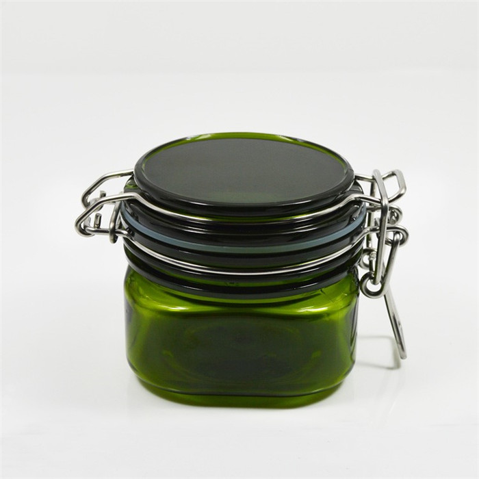 Clear airtight 230ml 8oz plastic mason jar for honey/jam with wooden lid and spoon wholesale