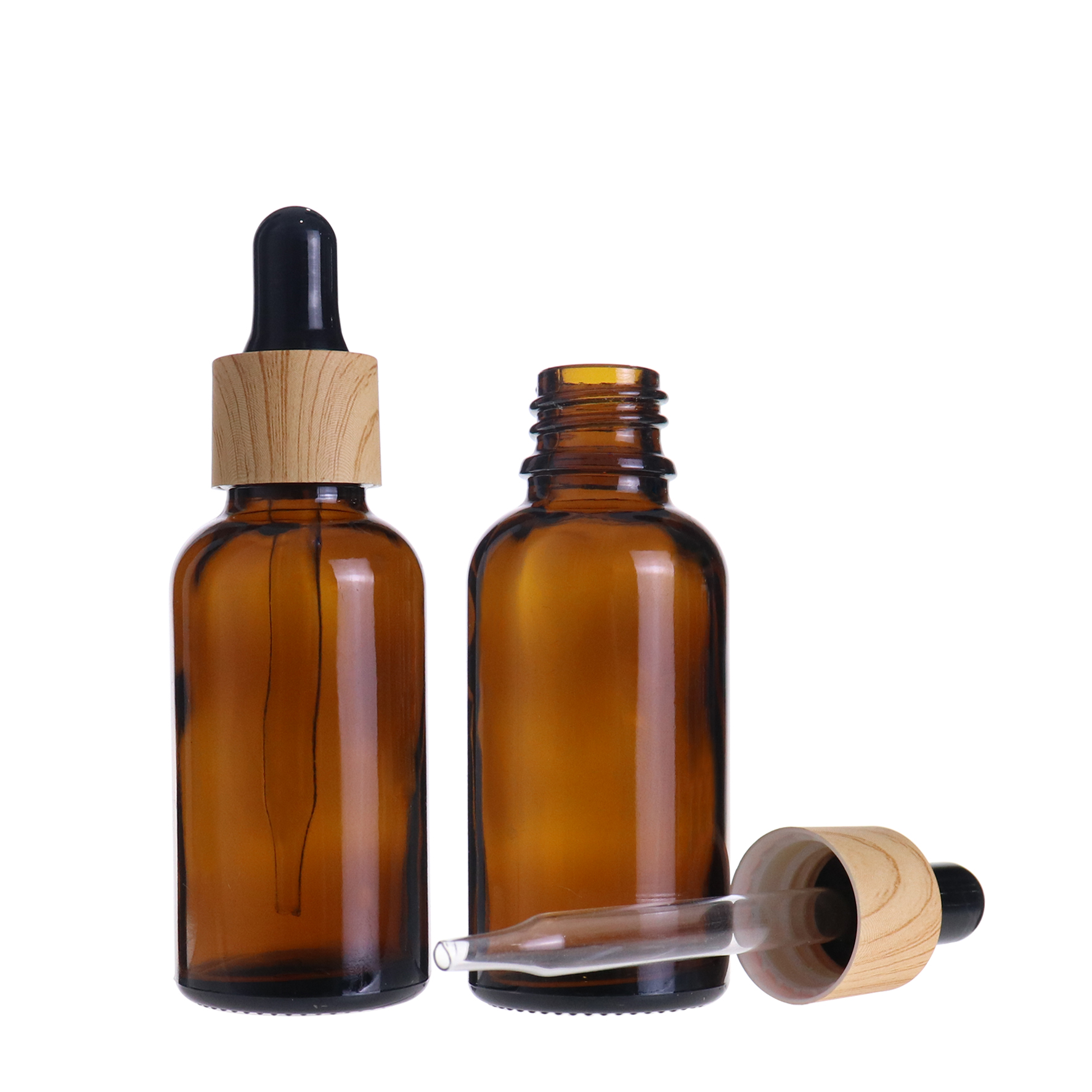 Clear amber frosted pipette serum bottle glass e liquid 30 ml bottles with wooden lid