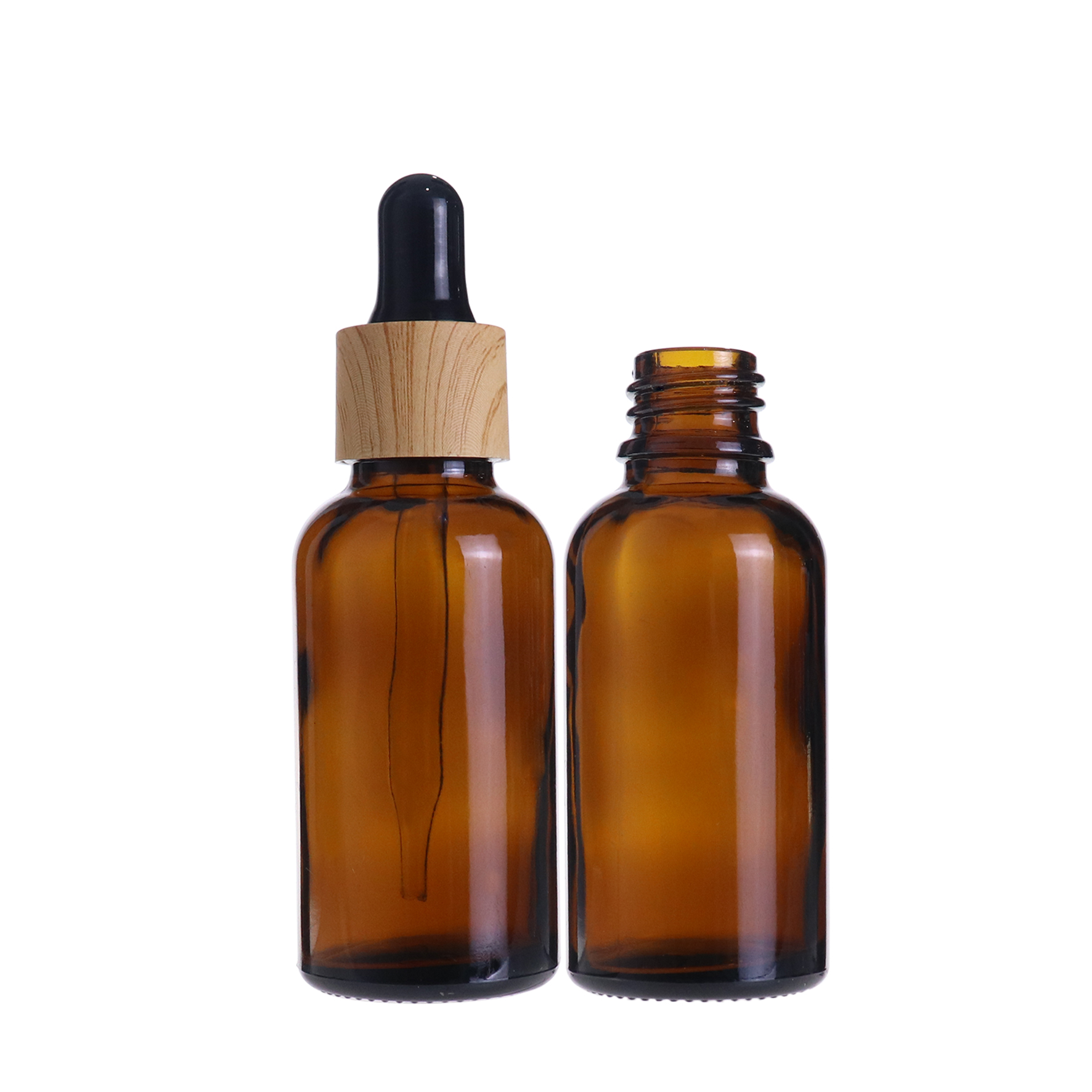 Clear amber frosted pipette serum bottle glass e liquid 30 ml bottles with wooden lid
