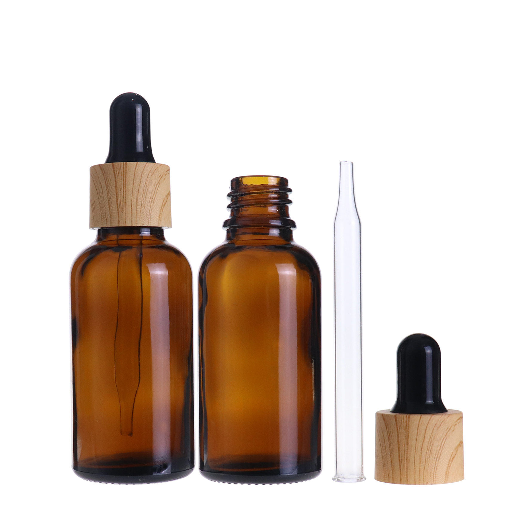 Clear amber frosted pipette serum bottle glass e liquid 30 ml bottles with wooden lid