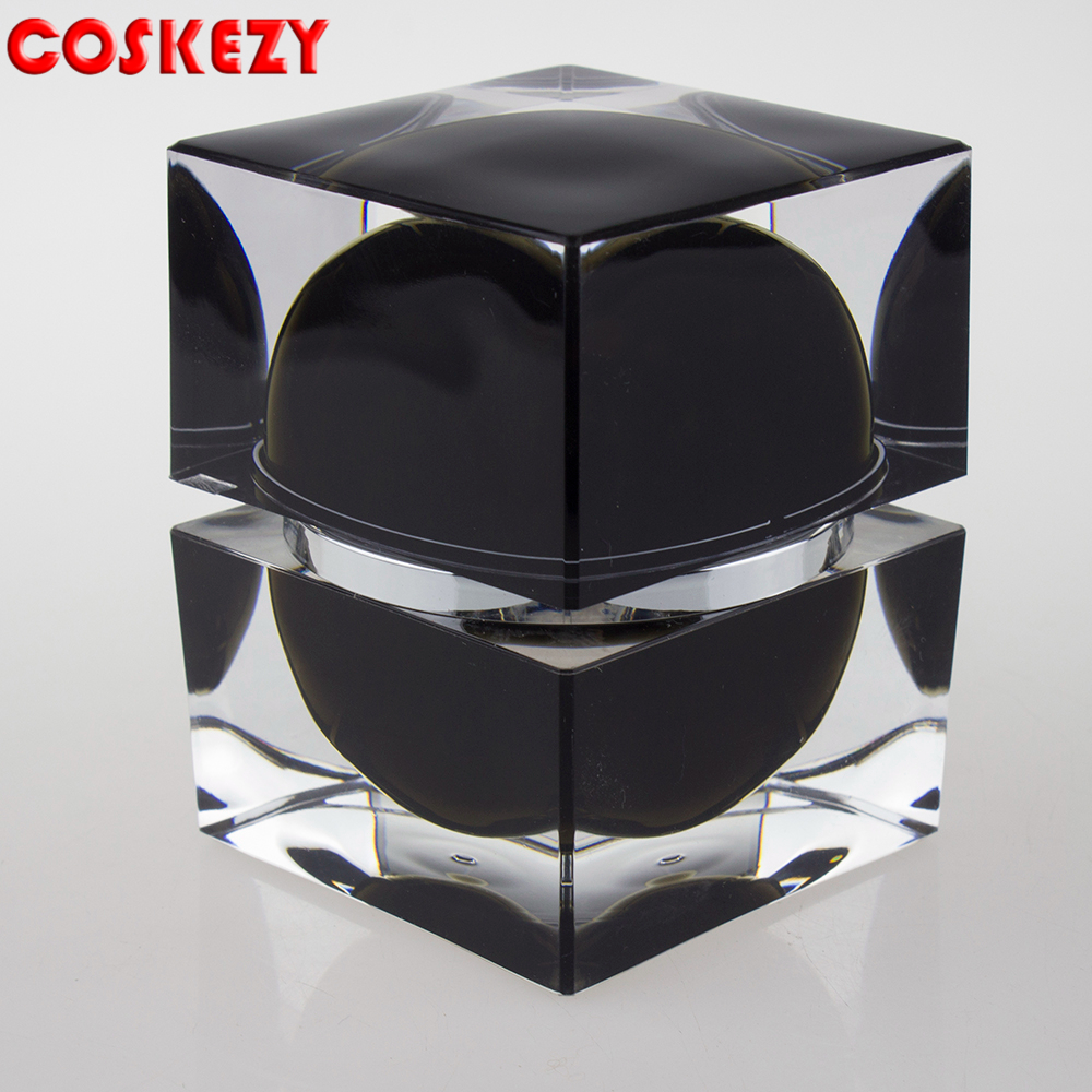 Clear and Black Double Wall Square 30g Acrylic Jar for Sale, Luxury Empty Plastic Cosmetic Jar Black 50ml Cream Jar