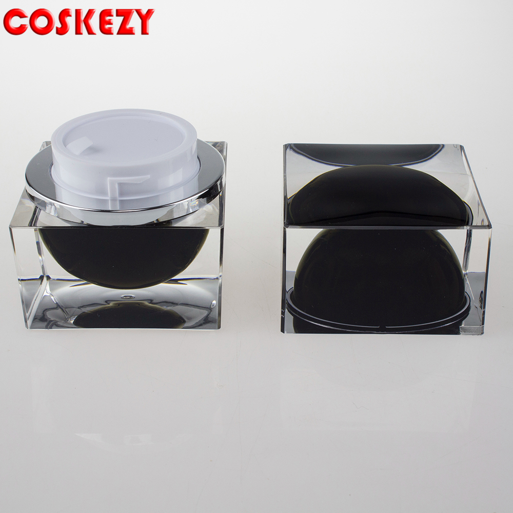 Clear and Black Double Wall Square 30g Acrylic Jar for Sale, Luxury Empty Plastic Cosmetic Jar Black 50ml Cream Jar
