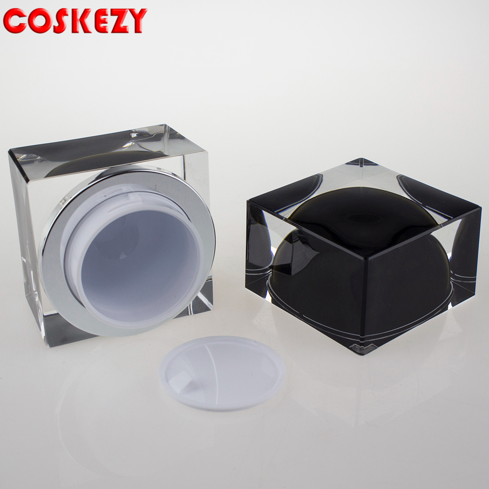 Clear and Black Double Wall Square 30g Acrylic Jar for Sale, Luxury Empty Plastic Cosmetic Jar Black 50ml Cream Jar