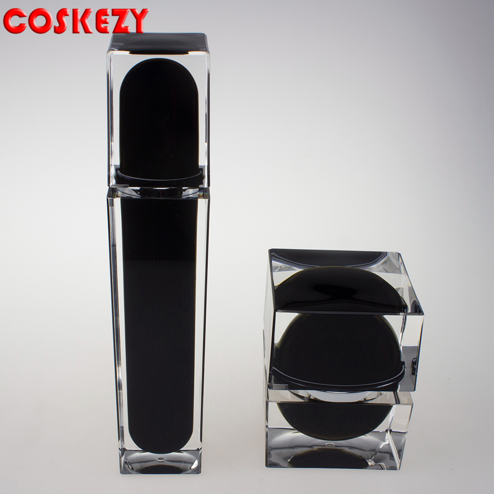 Clear and Black Double Wall Square 30g Acrylic Jar for Sale, Luxury Empty Plastic Cosmetic Jar Black 50ml Cream Jar
