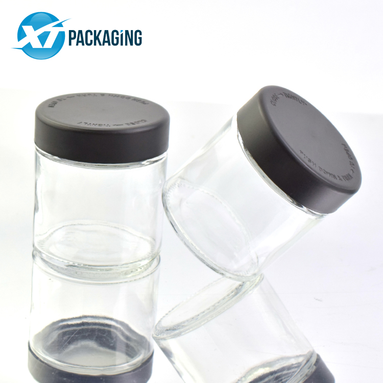 Clear child resistant clear glass cosmetic jar with Child proof lid