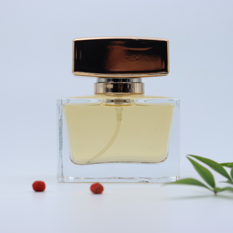 Clear clear french glass 35ml rectangular square perfume bottle with lotion pump cap