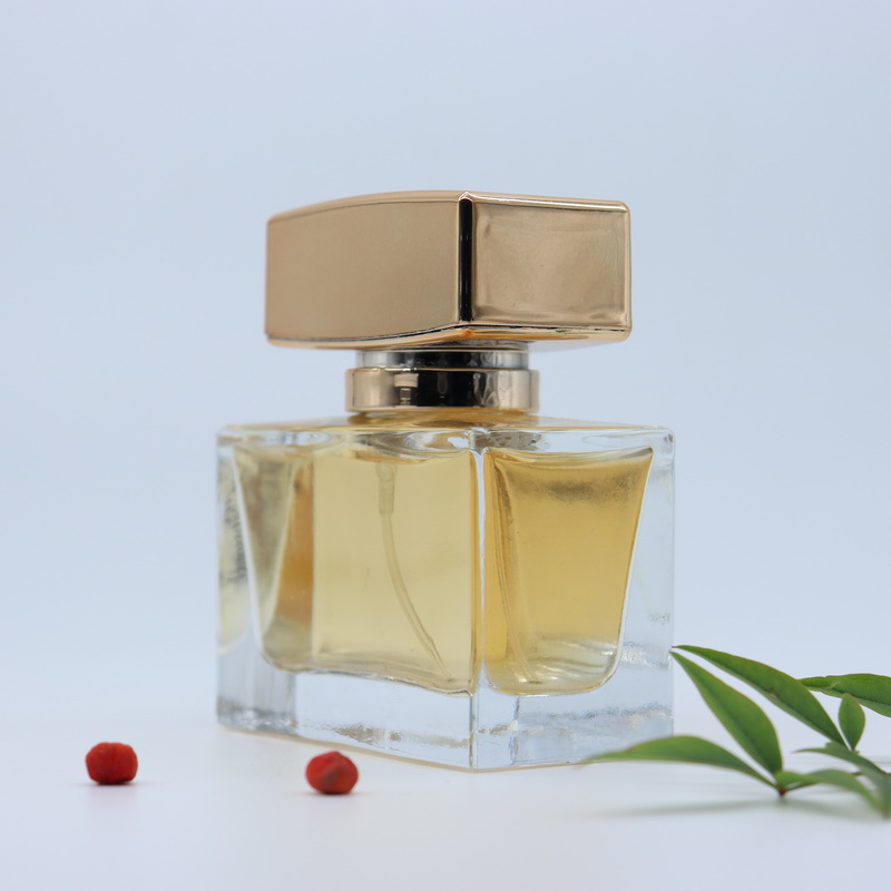 Clear clear french glass 35ml rectangular square perfume bottle with lotion pump cap