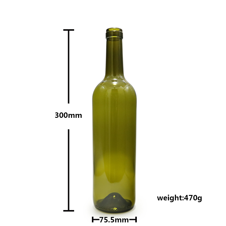 Clear color 750 ml round shape 300H cork Bordeaux Wine glass bottle CY-054
