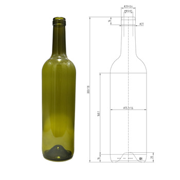 Clear color 750 ml round shape 300H cork Bordeaux Wine glass bottle CY-054