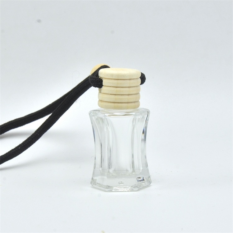 Clear color round hanging rope wooden cap glass car perfume bottle