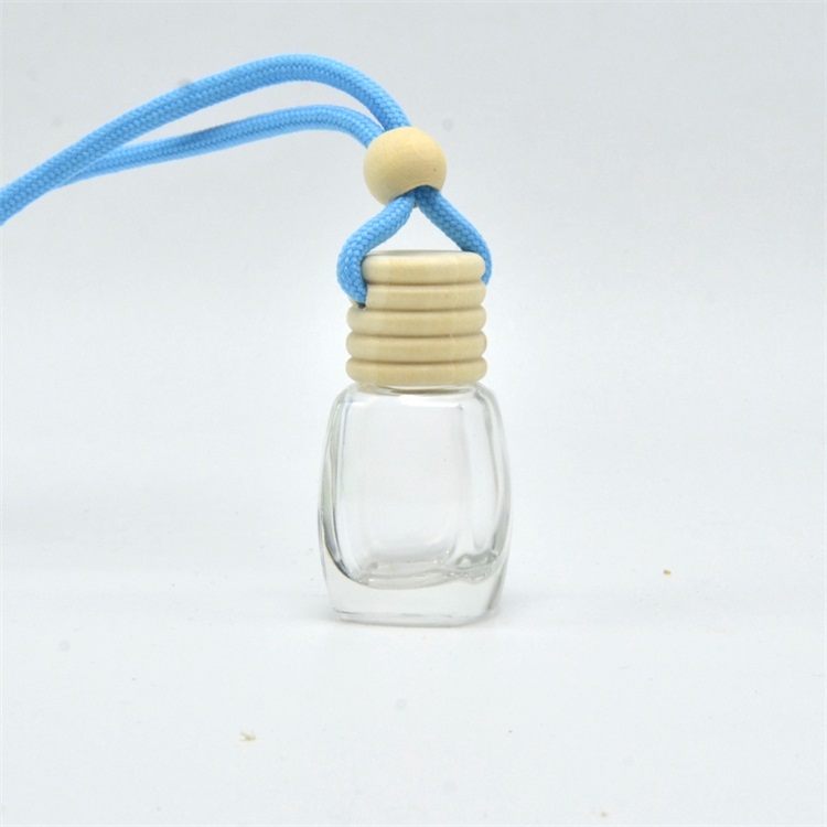 Clear color round hanging rope wooden cap glass car perfume bottle