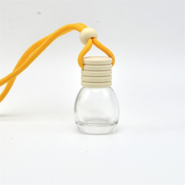 Clear color round hanging rope wooden cap glass car perfume bottle