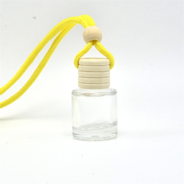 Clear color round hanging rope wooden cap glass car perfume bottle