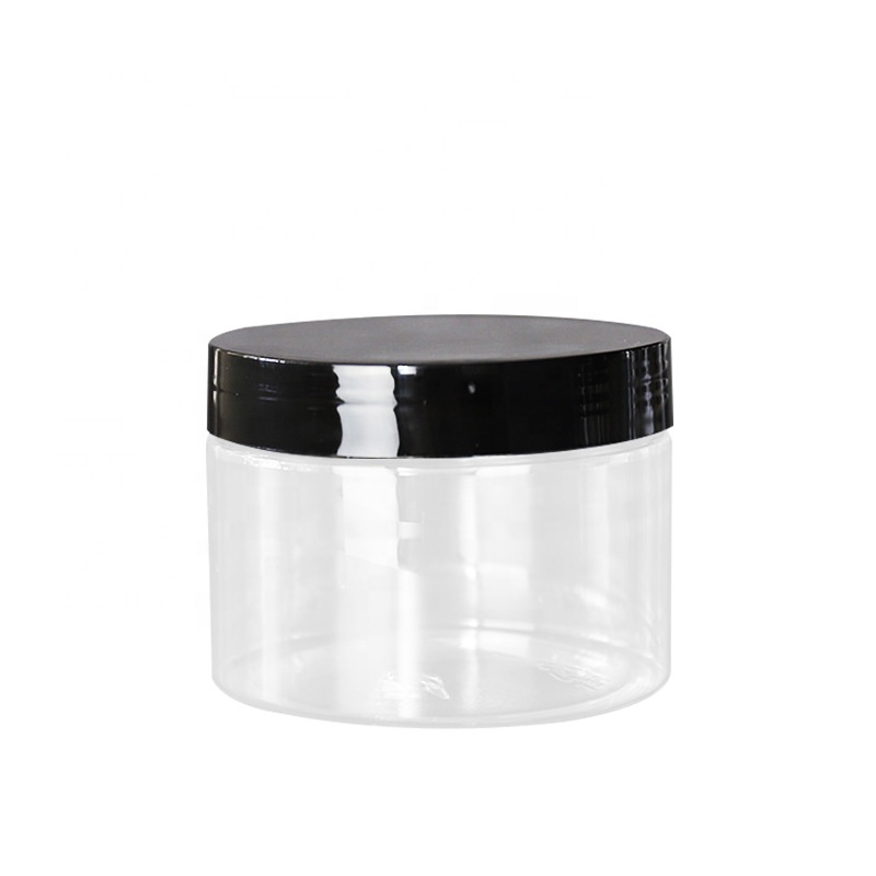 Clear cometic plastic 250ml 500ml 1000ml pet jar with black lid cap