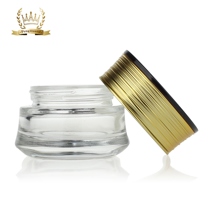 Clear cosmetic packaging jar 30g cream glass jar with gold cover