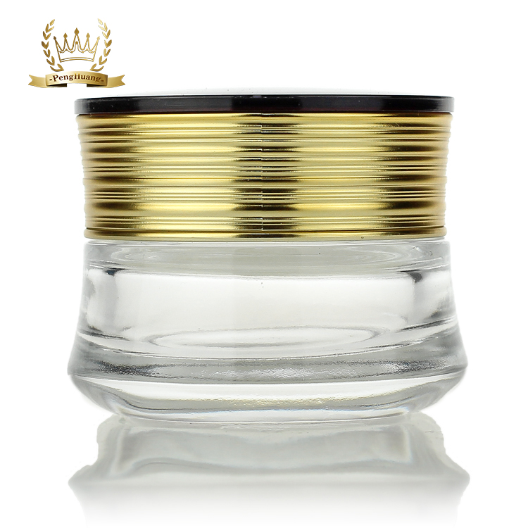 Clear cosmetic packaging jar 30g cream glass jar with gold cover