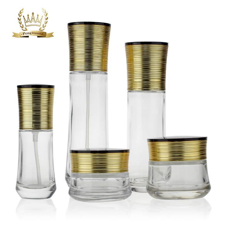 Clear cosmetic packaging jar 30g cream glass jar with gold cover