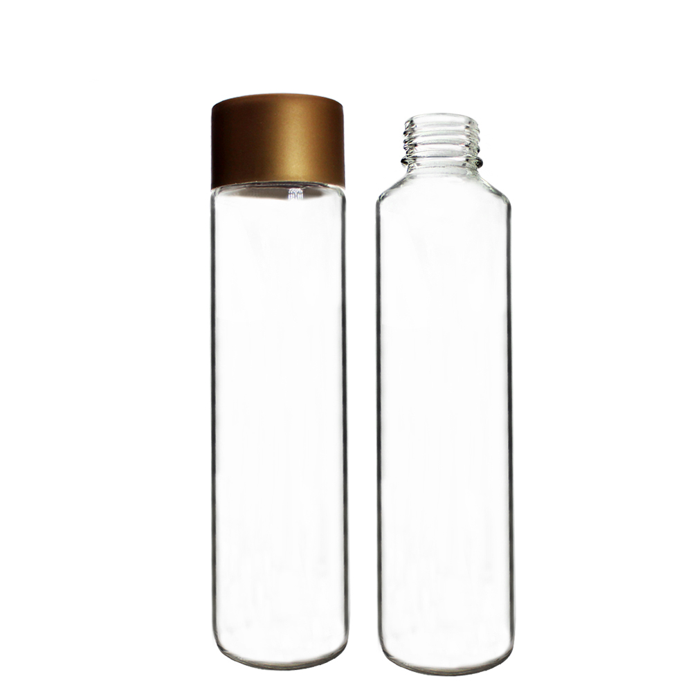 Clear cylindrical 300ML 400ML 500ML beverage juice water glass bottle with screw lid