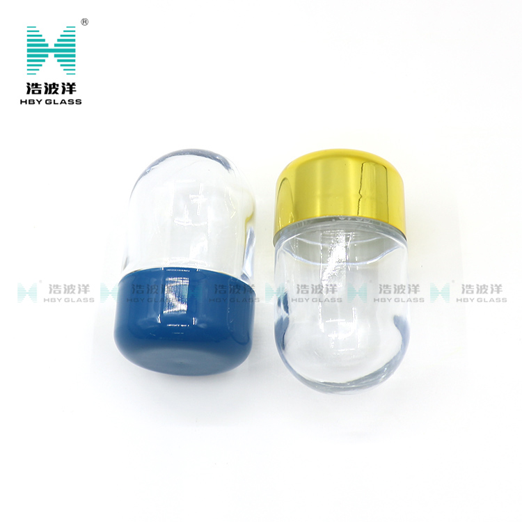 Clear elliptic 90ml cream wax oil glass jar with plastic childproof lid