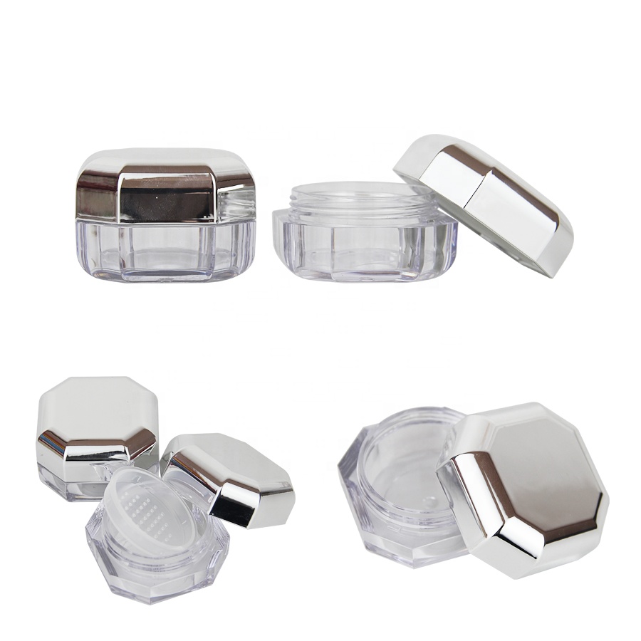 Clear empty loose powder compact container case cosmetic packaging loose powder jar with normal sifter rotating sifter