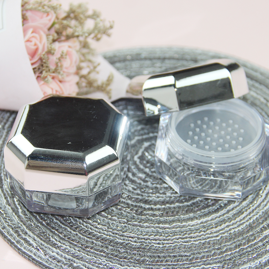 Clear empty loose powder compact container case cosmetic packaging loose powder jar with normal sifter rotating sifter