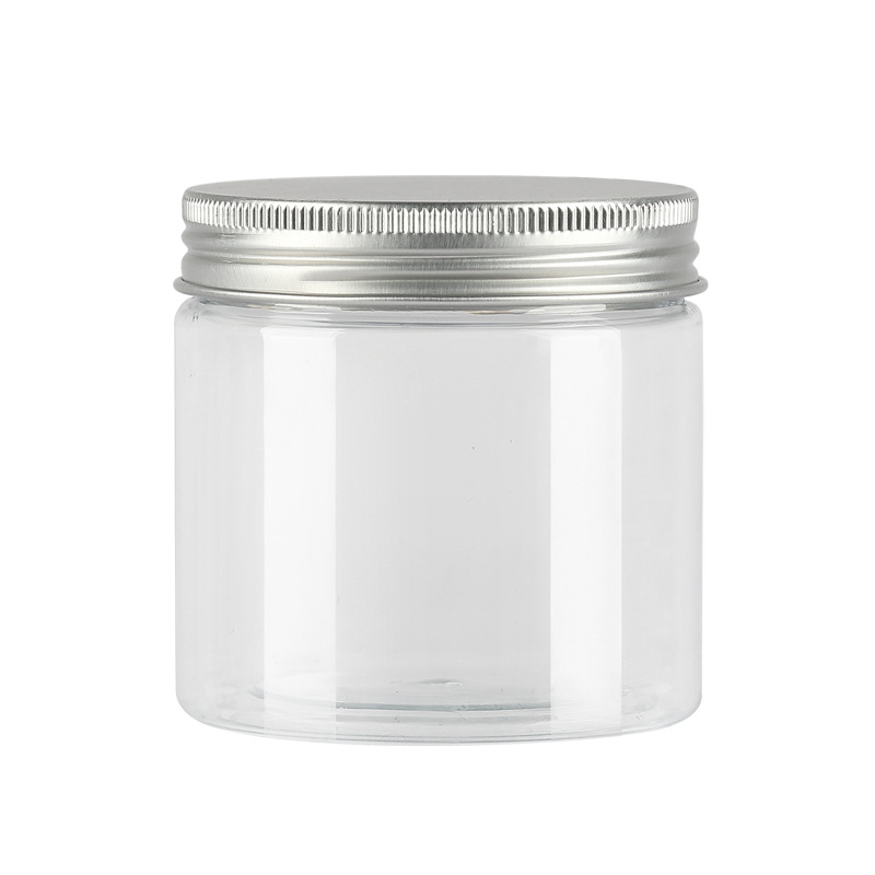 Clear empty pet plastic jar for food cookie with plastic aluminum lid screw cap