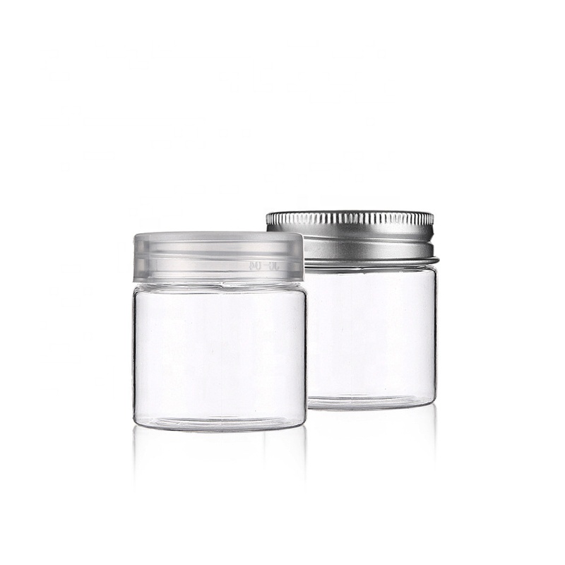 Clear empty pet plastic jar for food cookie with plastic aluminum lid screw cap