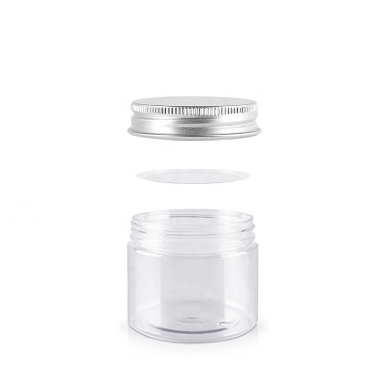 Clear empty pet plastic jar for food cookie with plastic aluminum lid screw cap