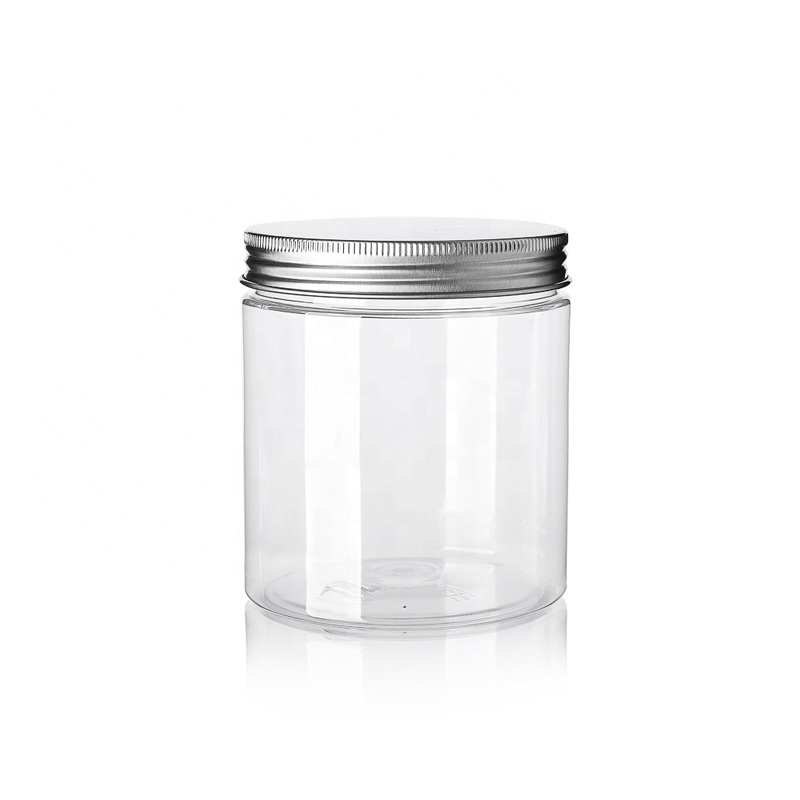 Clear empty pet plastic jar for food cookie with plastic aluminum lid screw cap