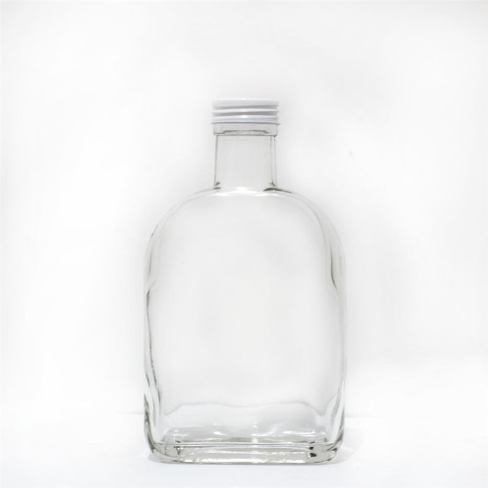 Clear flat flask liquor bottle square 100ml whiskey bottle glass, alcohol spirits glass bottle