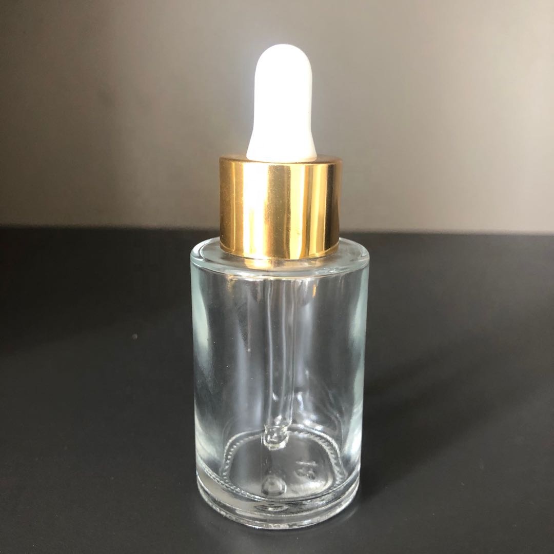 Clear frost glass bottle with gold white dropper bottle 30ml