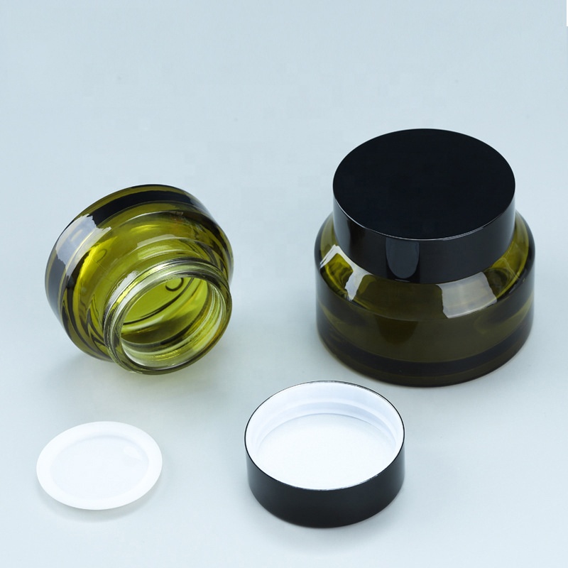 Clear frosted green 15g 30g 50g lip balm glass jar face moisturizer cream glass jar with black plastic lid