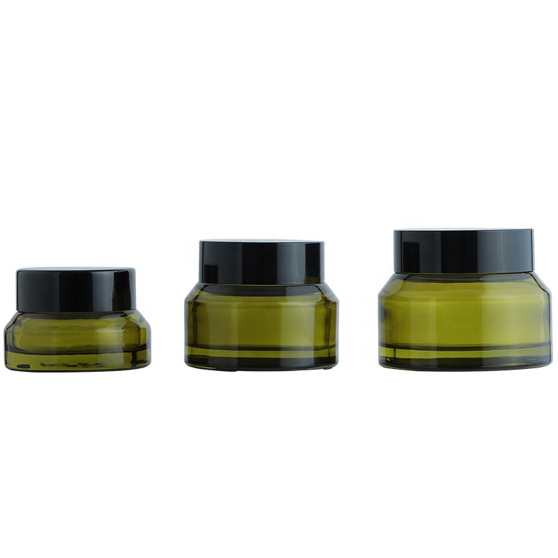 Clear frosted green 15g 30g 50g lip balm glass jar face moisturizer cream glass jar with black plastic lid