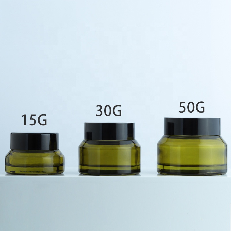Clear frosted green 15g 30g 50g lip balm glass jar face moisturizer cream glass jar with black plastic lid