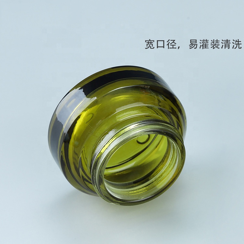 Clear frosted green 15g 30g 50g lip balm glass jar face moisturizer cream glass jar with black plastic lid