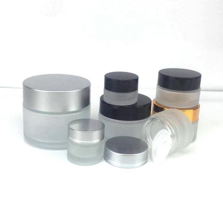 Clear frosted skin cream jar glass alumite lid cosmetic cream jar with plastic inner