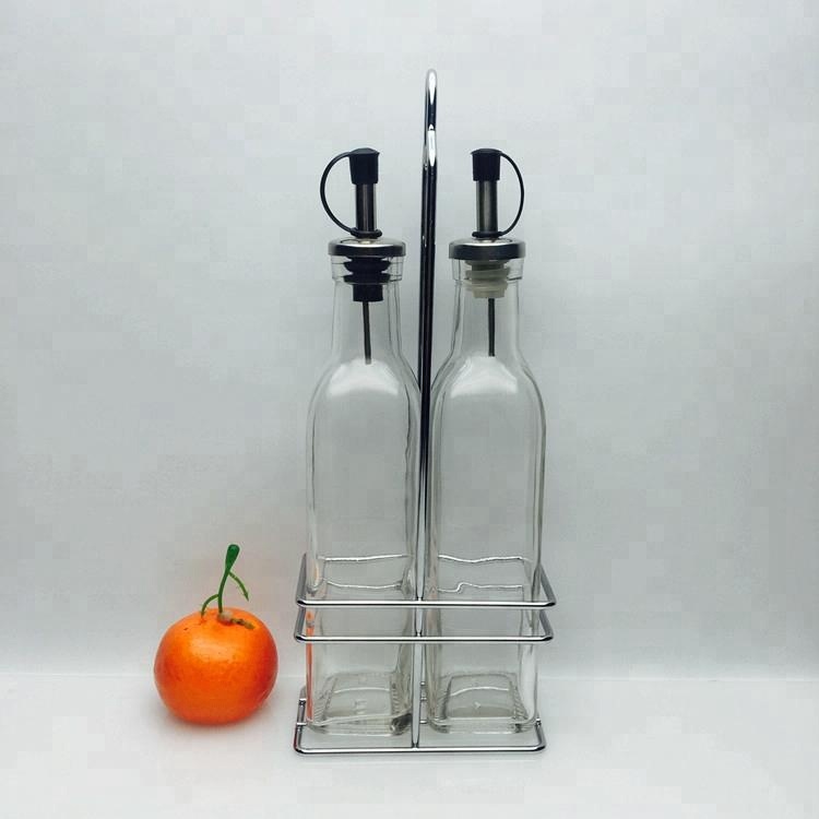 Clear glass 250ml marasca square extra virgin olive oil bottle with pour spout lid