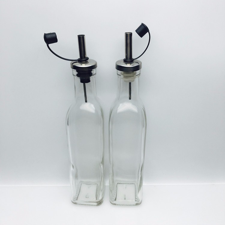 Clear glass 250ml marasca square extra virgin olive oil bottle with pour spout lid
