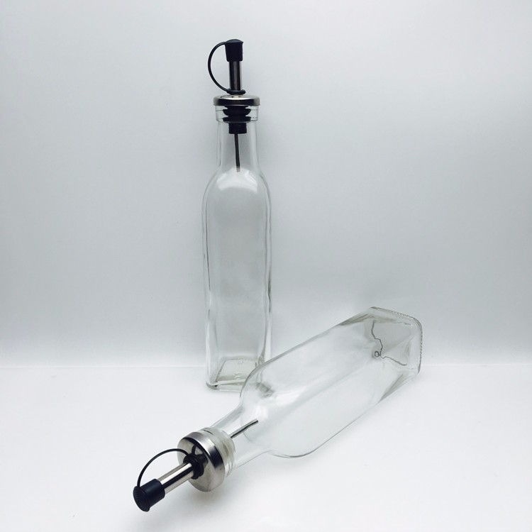 Clear glass 250ml marasca square extra virgin olive oil bottle with pour spout lid