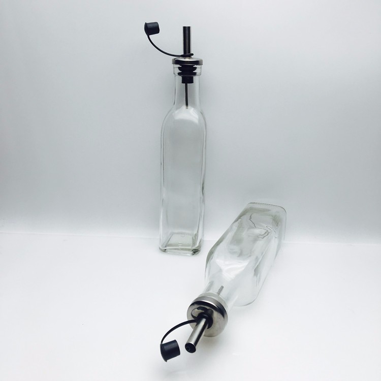 Clear glass 250ml marasca square extra virgin olive oil bottle with pour spout lid