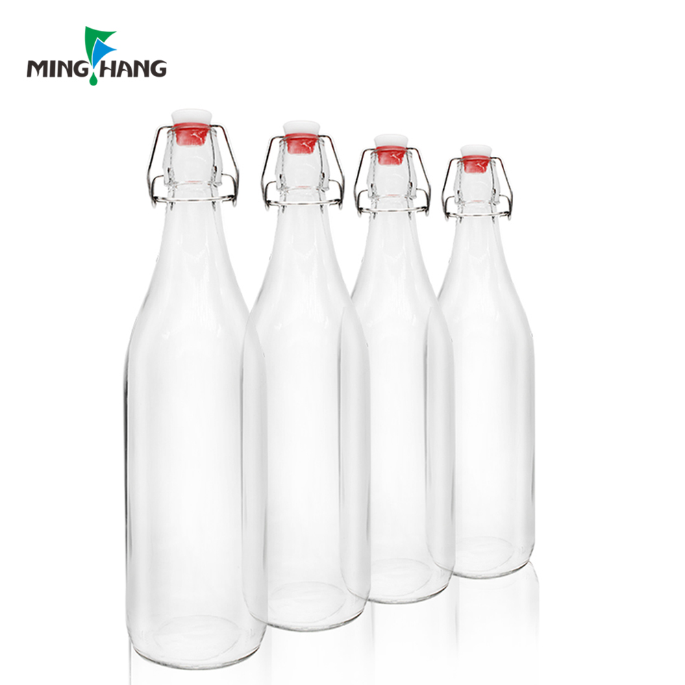 Clear glass beverage bottle with swing top lid 500ml glass wine bottle
