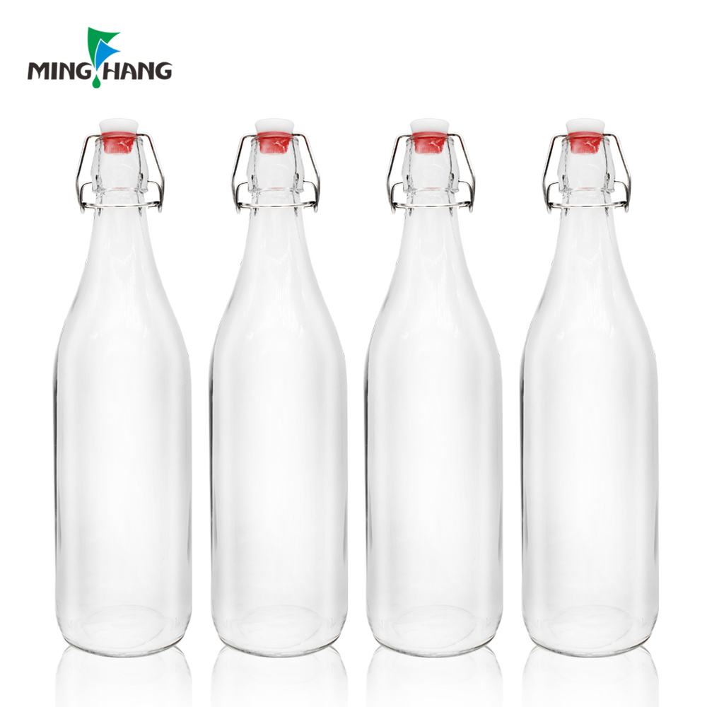Clear glass beverage bottle with swing top lid 500ml glass wine bottle