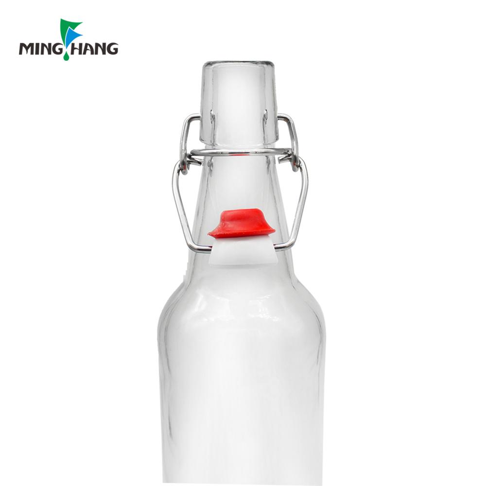 Clear glass beverage bottle with swing top lid 500ml glass wine bottle