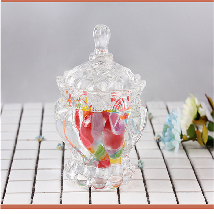 Clear glass candy jar crystal food container with lid