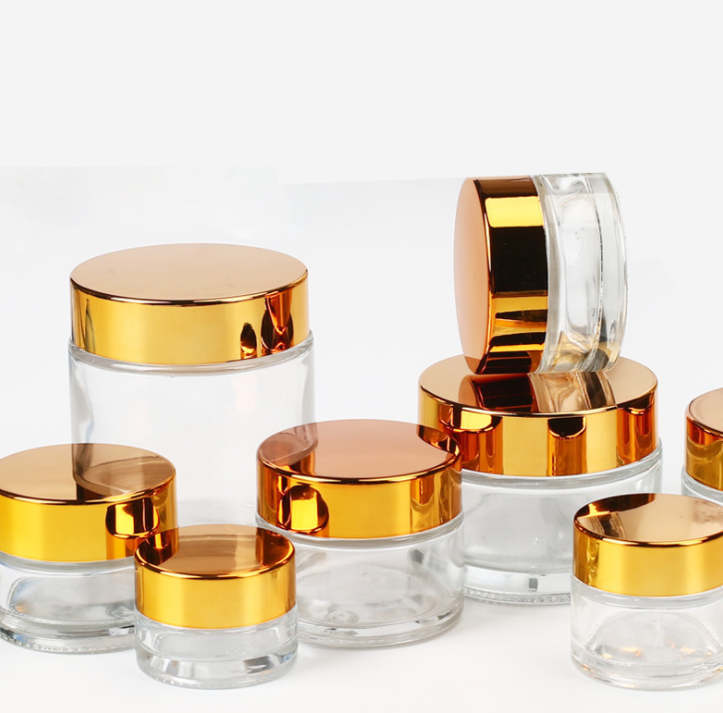 Clear glass containers 8oz jars for cosmetics products 15g gold lid cream container jar cream 10g