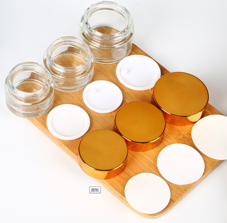Clear glass containers 8oz jars for cosmetics products 15g gold lid cream container jar cream 10g